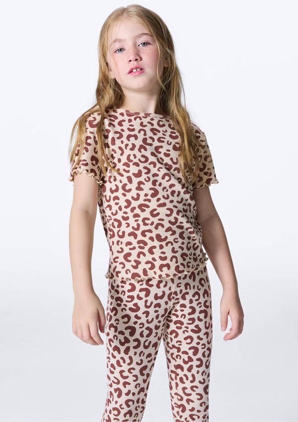 Blusa Infantil Menina Manga Curta Em Ribana Estampada - Nude 004