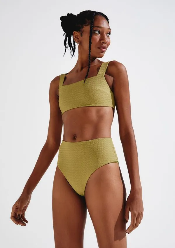 Calcinha Biquíni Cintura Alta Texturizada Com Fio LYCRA® - Verde XG