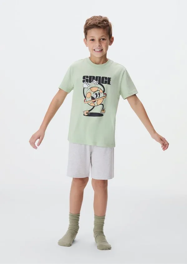 Pijama Infantil Menino Curto Com Estampa - Verde 012