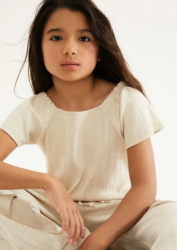 Blusa Infantil Menina Em Ribana Com Linho - Off white 016