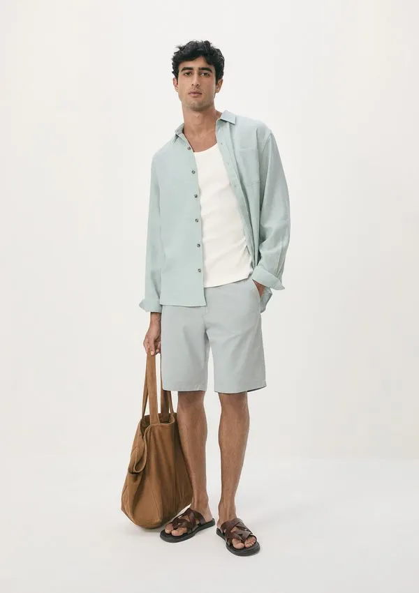 Bermuda Básica Masculina Chino Reta Em Sarja - Azul 044
