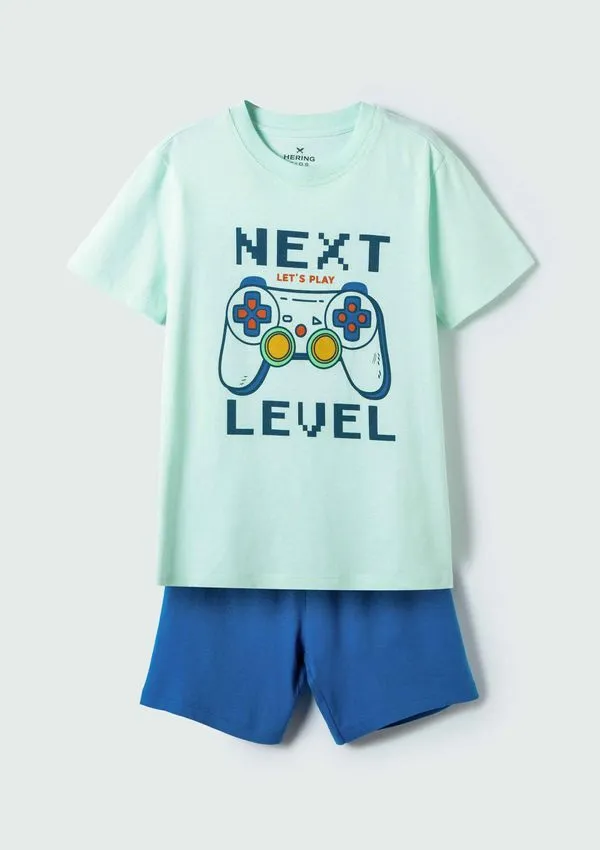 Pijama Infantil Menino Curto Com Estampa - Azul 016