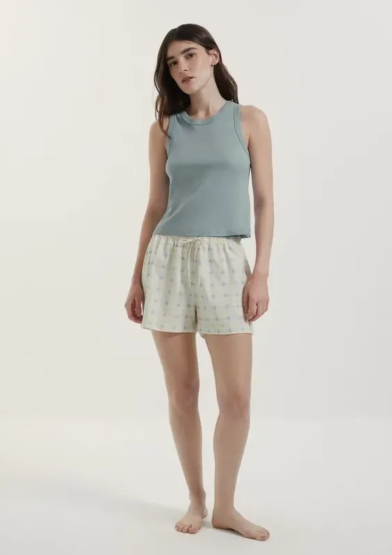 Pijama Feminino Curto Estampado - Azul XG