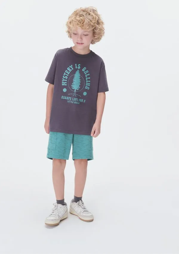 Conjunto Curto Infantil Menino Com Estampa - Cinza 006
