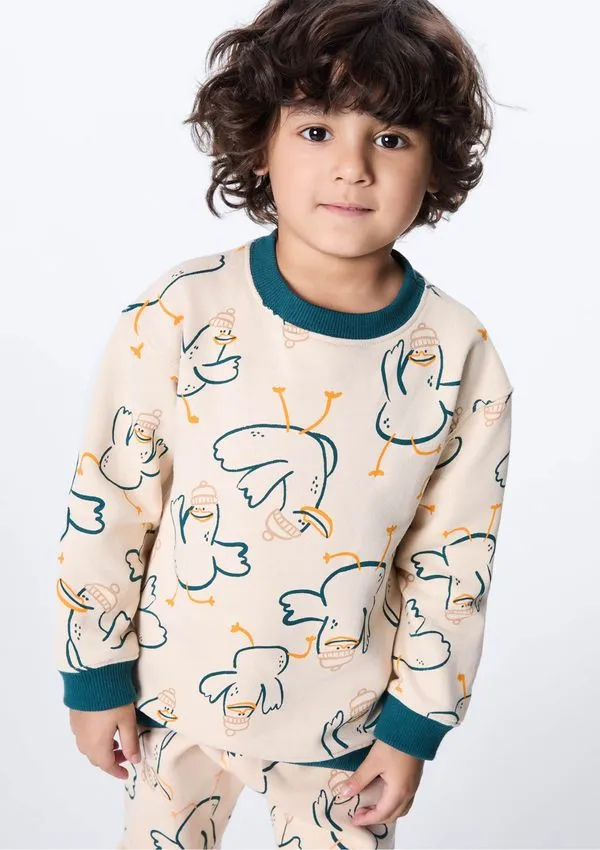Blusão Infantil Menino Toddler Em Moletom Estampado - Bege 002