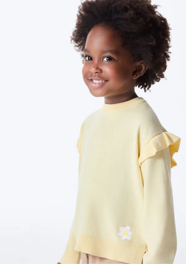 Blusão Infantil Menina Toddler Em Tricô - Amarelo 003