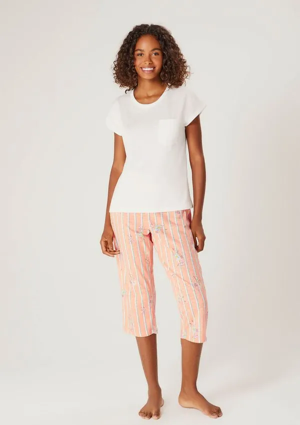 Pijama Longo Feminino Estampado - Off White P