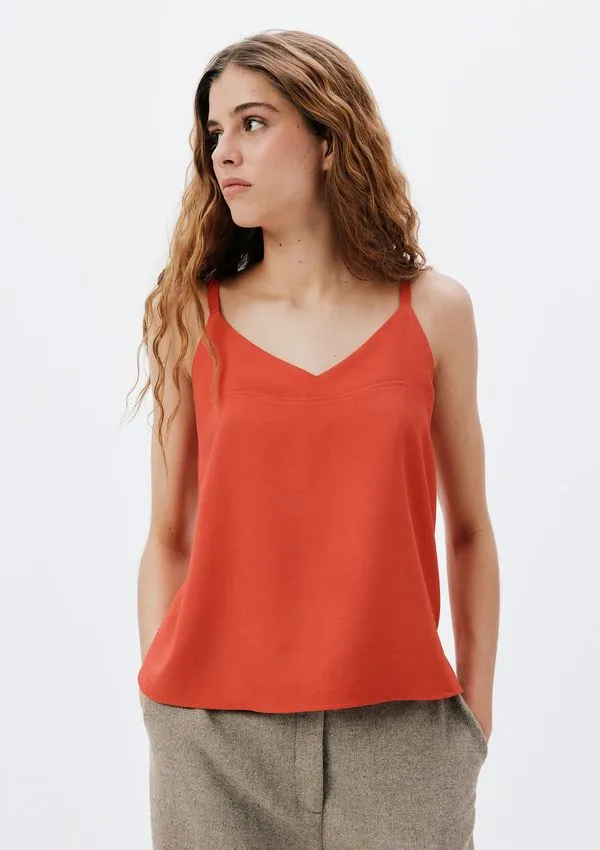 Regata Feminina Decote V Em Viscose - Vermelho XG