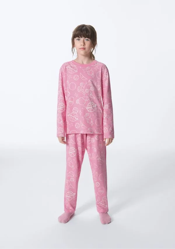 Conjunto de Pijama Longo Infantil Menina Estampado - Rosa 014