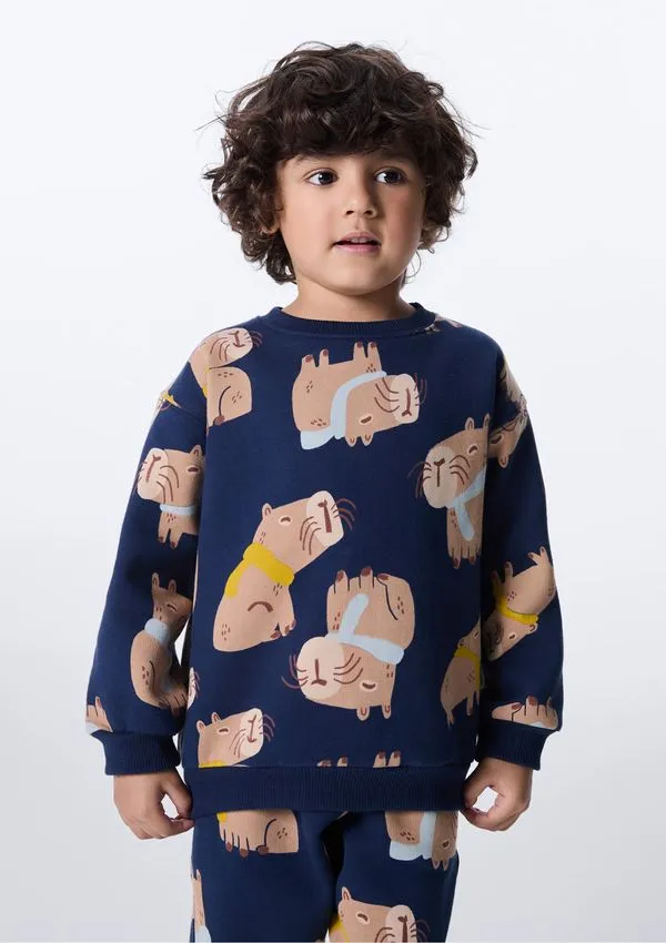 Blusão Infantil Menino Toddler Em Moletom Estampado - Azul 004