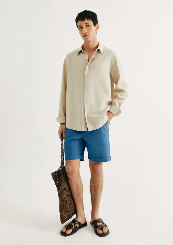 Bermuda Básica Masculina Em Sarja Com Elastano - Azul 044