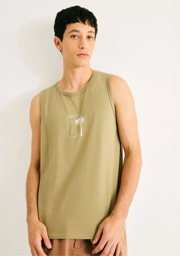 Regata Básica Masculina Regular Com Estampa - Verde P