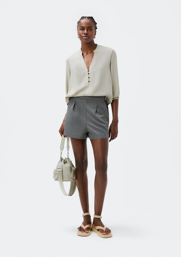 Shorts Feminino Cintura Alta Em Viscolinho - Cinza M