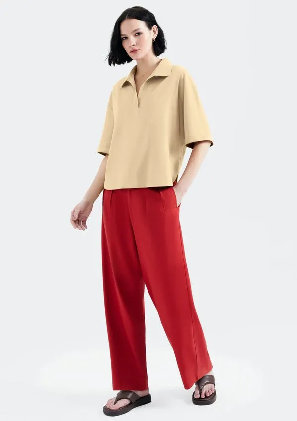 Camisa Polo Feminina Com Linho - Bege P