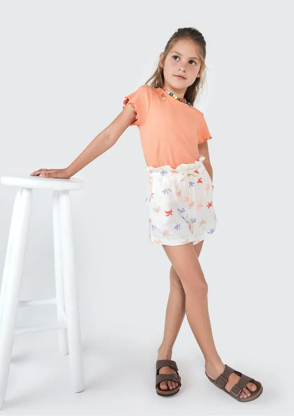 Shorts Básico Infantil Menina Clochard Estampado - Off white 006