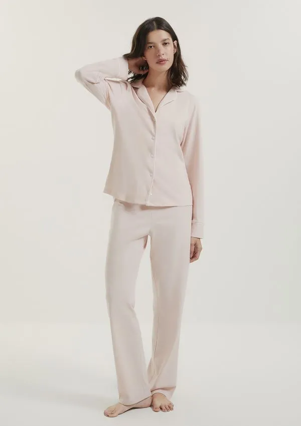 Pijama Longo Feminino Com Botões - Rosa M