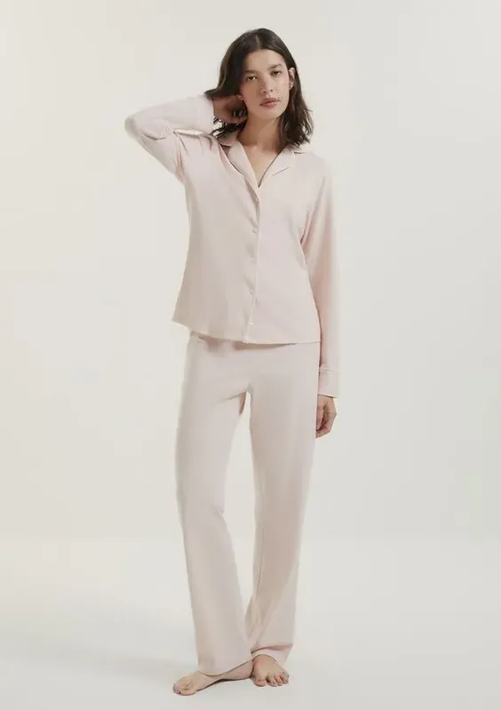 Pijama Longo Feminino Com Botões - Rosa M