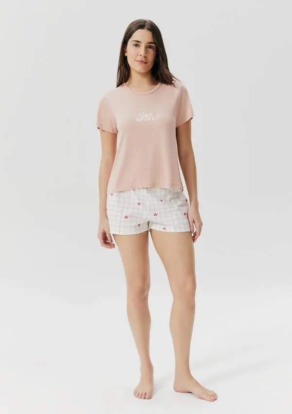 Pijama Curto Feminino Estampado - Rosa P
