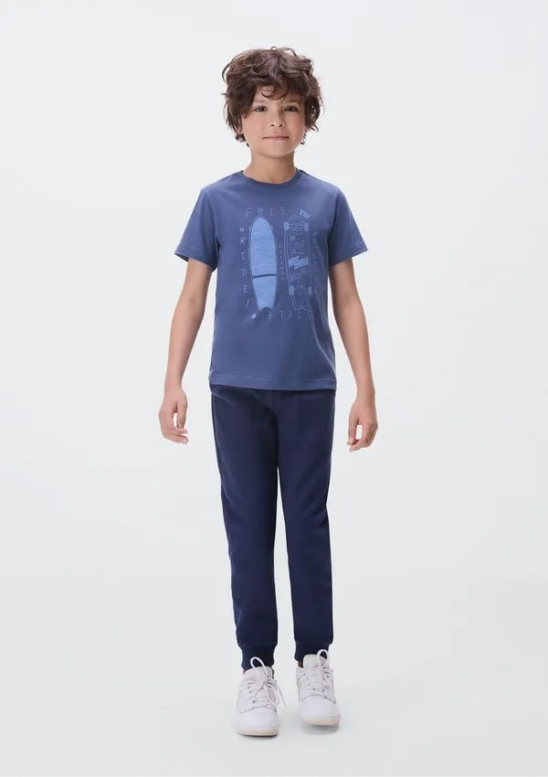 Calça Básica Infantil Menino Em Moletom Peluciado Com Bolso - Azul 010