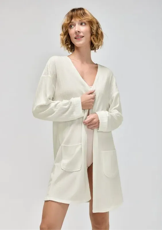 Robe Manga Longa Em Tricô - Off white M