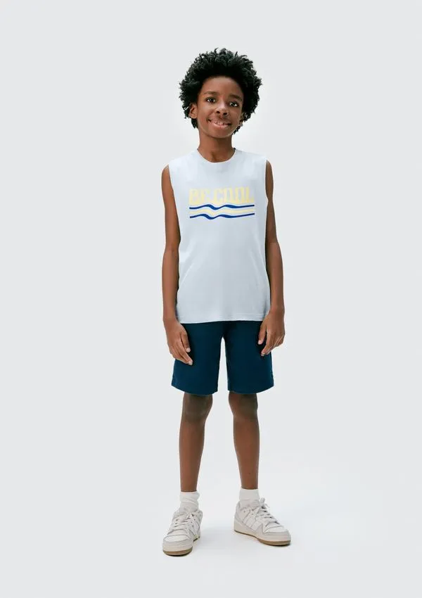 Regata Infantil Menino Em Malha De Algodão Com Estampa - Azul 012