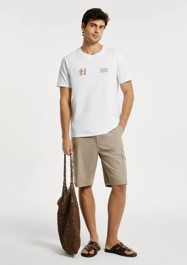 Camiseta Masculina Algodão Peruano Estampada - Branco P