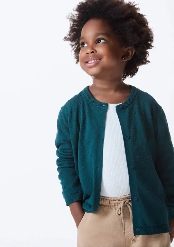 Cardigan Infantil Menina Toddler Em Tricô - Verde 002