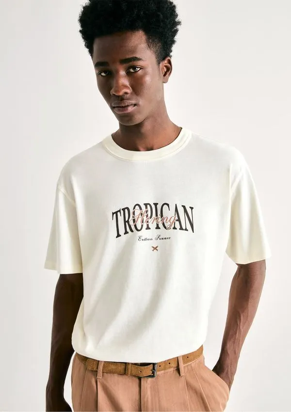 Camiseta Masculina Comfort Estampada - Nude XXG