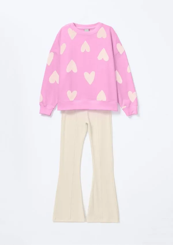 Conjunto Infantil Menina Oversized Estampado - Rosa 014