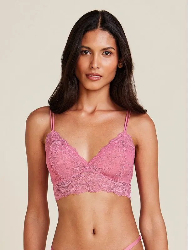 Sutiã Top Em Renda Com Bojo Removível Rosa Gloss M