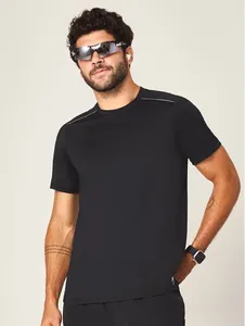 Camiseta Fitness Masculina Manga Curta Com Viés Refletivo Preto P