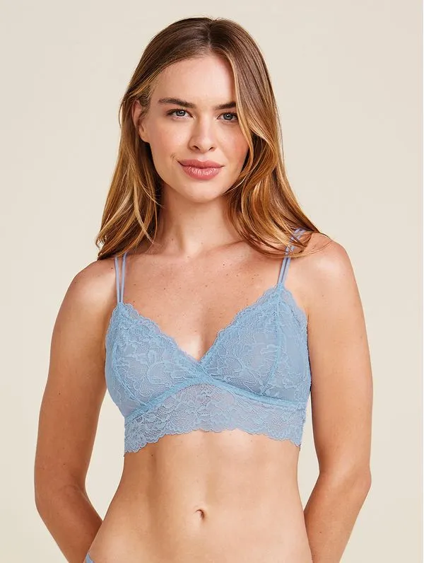 Sutiã Top Em Renda Com Bojo Removível Azul Tule M