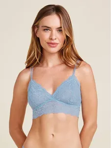 Sutiã Top Em Renda Com Bojo Removível Azul Tule M