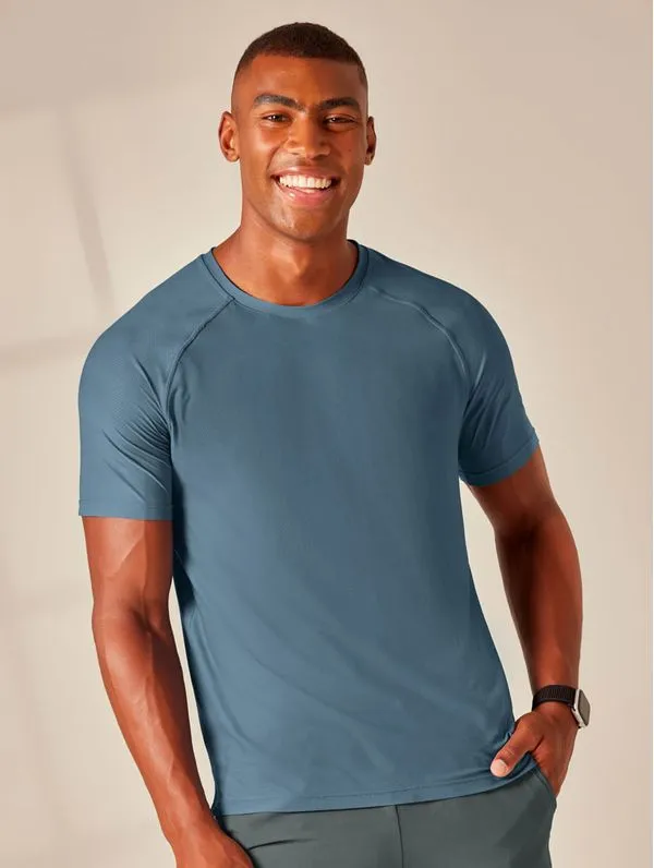 Camiseta Fitness Masculina Raglan Manga Curta Training Azul Noite P