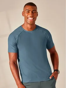 Camiseta Fitness Masculina Raglan Manga Curta Training Azul Noite P