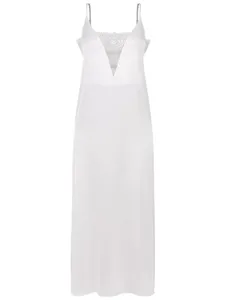 Camisola Longa Alças Finas Em Cetim Com Renda Valência Honeymoon Off White G