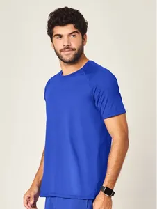 Camiseta Fitness Masculina Raglan Manga Curta Training Azul Agata M