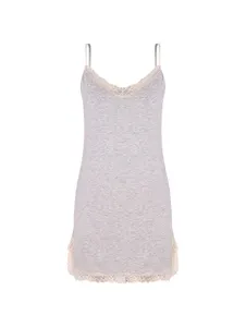 Camisola Alças Finas Em Viscose E Renda Moon Cinza Mescla Claro EG