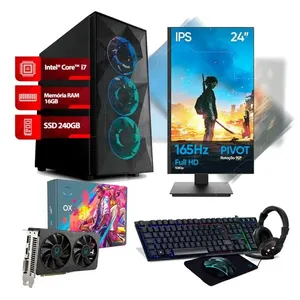 Pc Gamer Completo I7 4ª Geração RAM 16GB SSD 240GB Linux OX + Monitor Gamer Pivot 24" OX + Placa de Vídeo OX AMD Radeon RX580 8GB GDDR5 + Periféricos