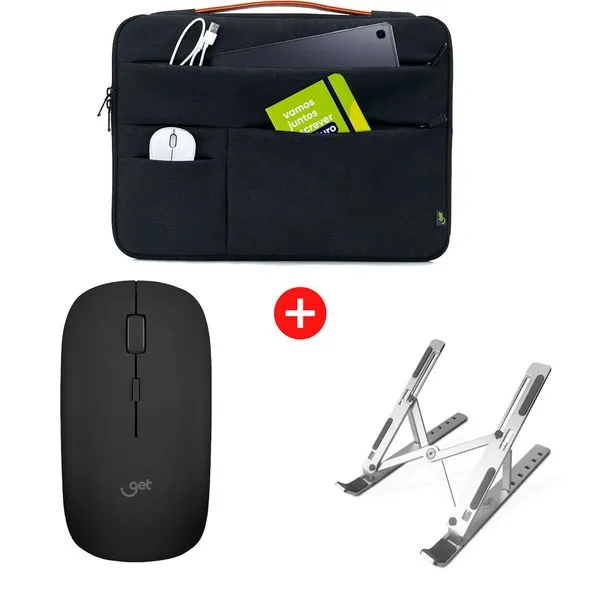 Case para Notebook 15.6" Anti-Impacto Get + Suporte Ajustável de Alumínio para Notebook Get Elevate + Mouse Get WSL 1600DPI Preto