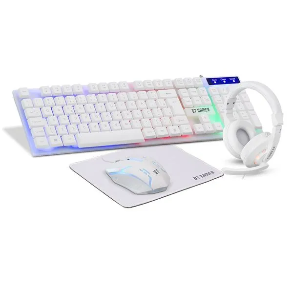 Kit Gamer GT Gamer com Headset + Teclado + Mouse 1200DPI + Mousepad Branco