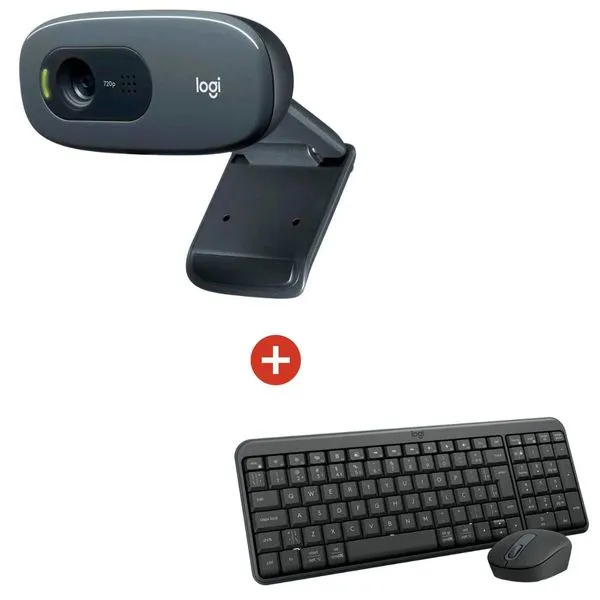 Webcam Logitech 720p, 30 FPS, Microfone Integrado, USB 2.0 + Combo Teclado e Mouse Sem Fio Logitech MK250 Bluetooth com Design Compacto