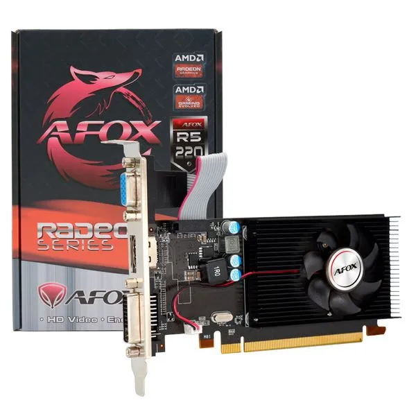 Placa de Vídeo Afox Radeon R5 220, 1gb, Ddr3, 64bit, Low Profile, HDMI/DVI/VGA - AFR5220-1024D3L1