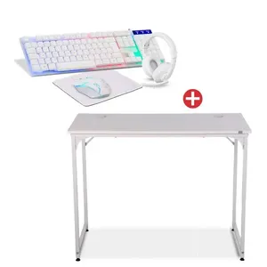 Kit com Mesa Office Get Branca com passagem para cabos + Kit Gamer OX Loot com Headset + Teclado + Mouse 1200DPI + Mousepad Branco