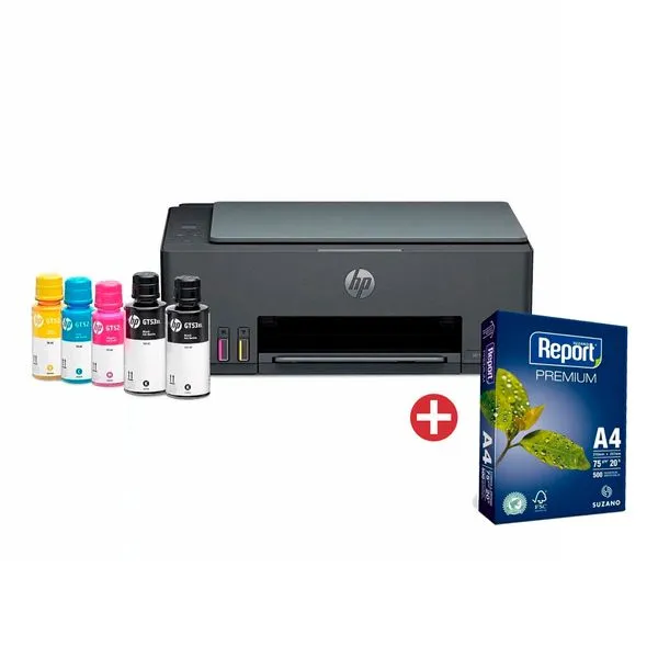 Impressora Multifuncional HP Smart Tank 581, USB, Wi-Fi + Resma de Papel A4 Suzano Report Premium