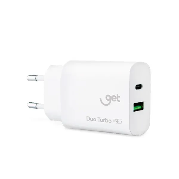 Carregador de Parede Get Fast Charge USB-C 20W + USB 3.0 20W Bivolt Branco