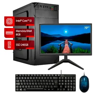 Pc Completo i3-2100 3.1GHZ 8GB, SSD 240GB, Linux, Preto + Monitor Office 19" LED HD Flat TCN, 60Hz, 5ms + Teclado + Mouse | Goldentec
