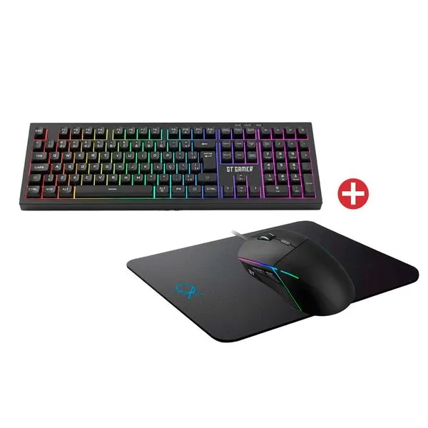 Kit com Teclado Gamer GT Gamer Astra USB com Anti-Ghosting + Mouse Gamer Goldentec GT Nebula RGB, 12800 DPI, 6 botões + Mousepad Gamer OX