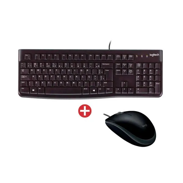 Kit Teclado USB Logitech K120 ABNT2 Preto + Mouse Com Fio Logitech M110 Silent, USB, Preto