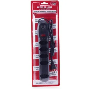 Filtro de Linha com 5 Tomadas e USB 10A 1 Metro Force Line Filtro de Linha com 5 tomadas e USB 10 Amperes 1 metro Preto
